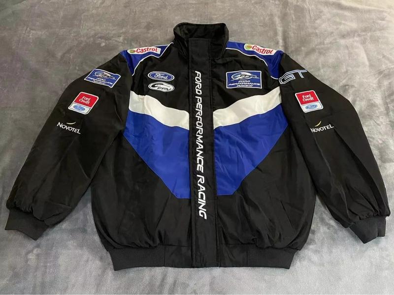 Adults F1 Team Racing Ford Embroidery Cotton Padded Zip Racing Jacket Blue - Gift for him