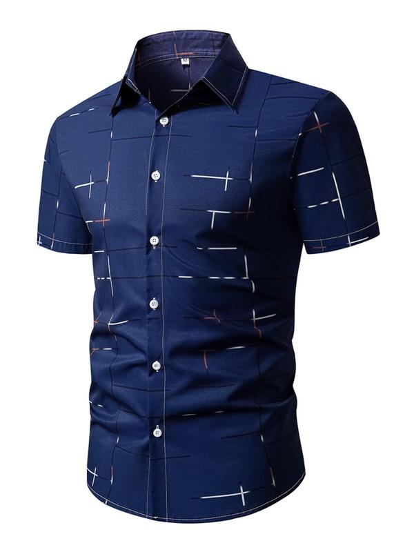 Men's Random Striped & Plaid & Animal  Print Short Sleeve Shirt, Casual Regular Fit Button Front Collar Shirt for Summer, Fashion Men's Top for Daily Wear