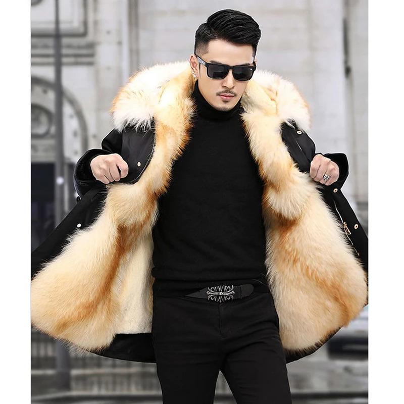 Parker Men's Imitation Fur Liner Winter Warm New Fur One-piece Coat Imitation Mink Fleece Mid-length Fur Coat