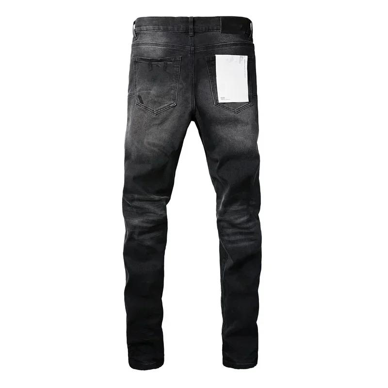 2024 Purples Jeans Men Fashion brand high quality High Street Black Hole Repair Low Rise Skinny Denim pants