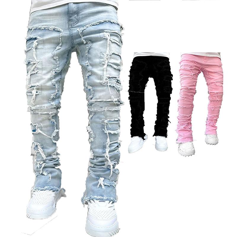 Men's Stacked Jeans Slim Fit Ripped Jeans Y2K Harajuku Hip Hop Trouser Women's Tight fit jeans fashion christmas Denim christmas gift ideas