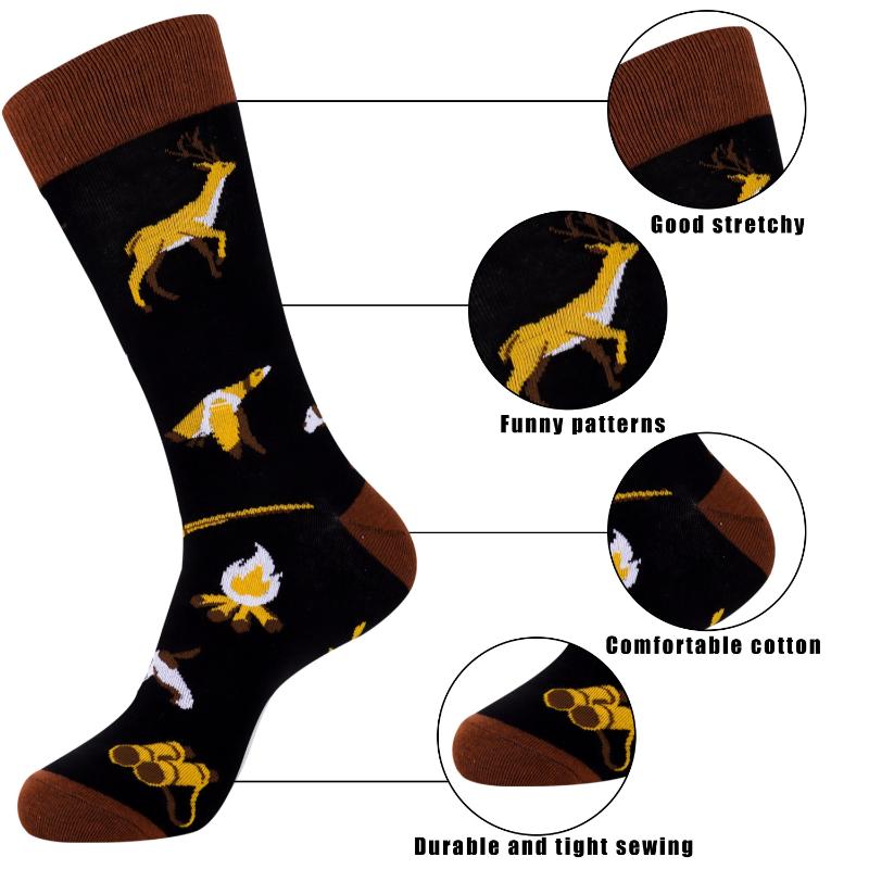 3 Pairs Funny Crazy Novelty Crew Tube Socks, Hunting Gifts for Men Casual Athletic Sport Dress Socks