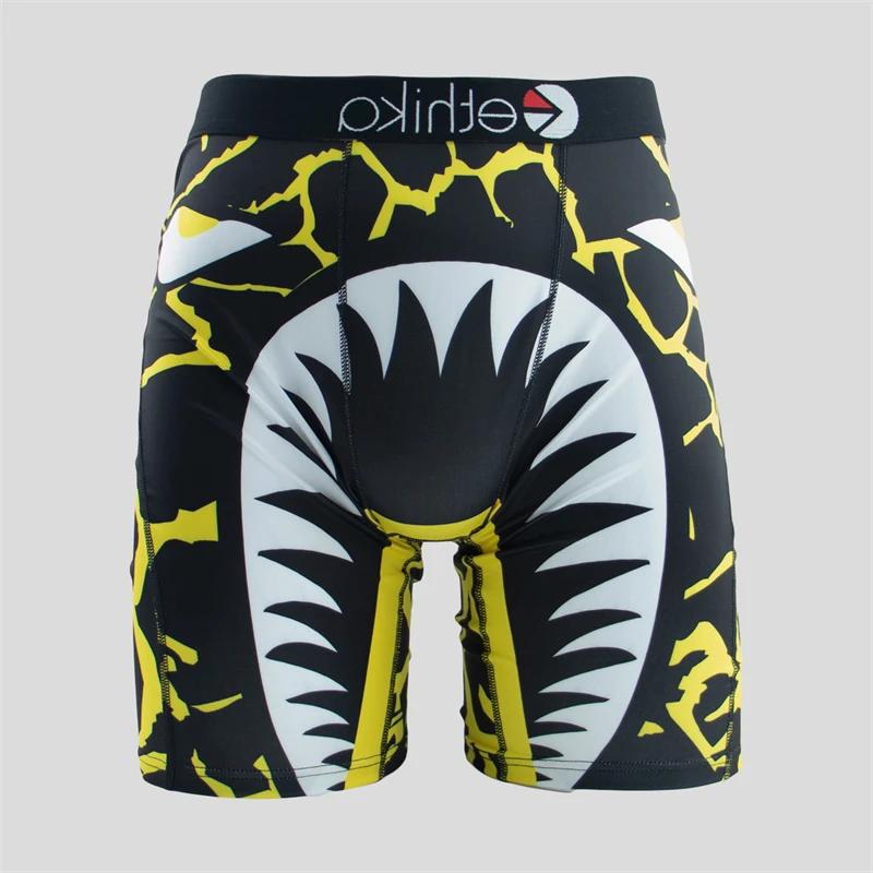 3 Packs of ETHIKA shark print briefs, fashionable printed boxer briefs, summer breathable and comfortable large size boxer briefs, quick-drying stretch sports fitness boxer briefs Menswear