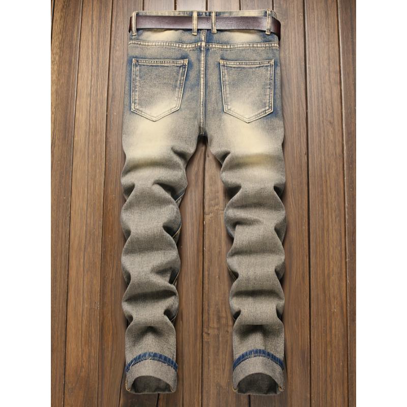 Men's Vintage Style Ripped Jeans, Casual Street Skinny Jeans