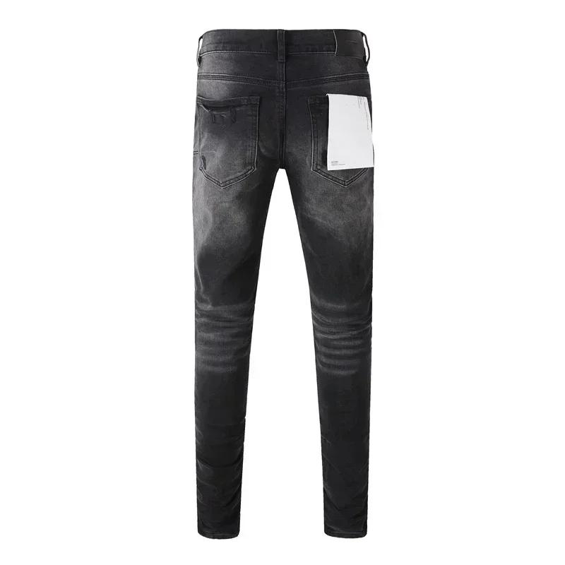 2024 Purples Jeans Men Fashion brand high quality High Street Black Hole Repair Low Rise Skinny Denim pants