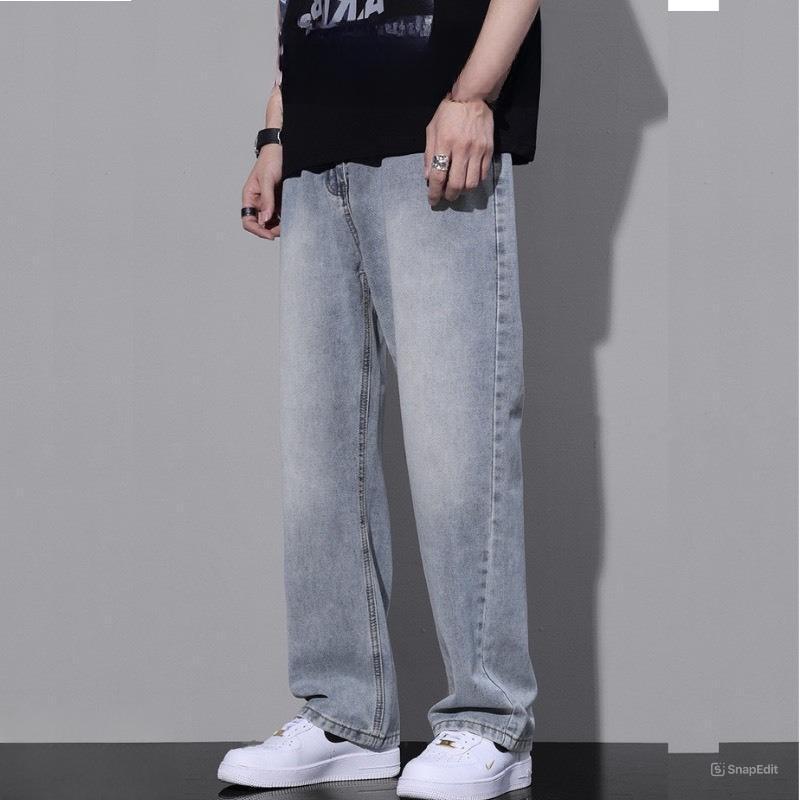 Men's Blue Retro Baggy Jeans - High-Waisted, Wide-Leg, Casual Denim - 2024 Trendy Design - Dress, Trouser Menswear Pants Shirt Plain