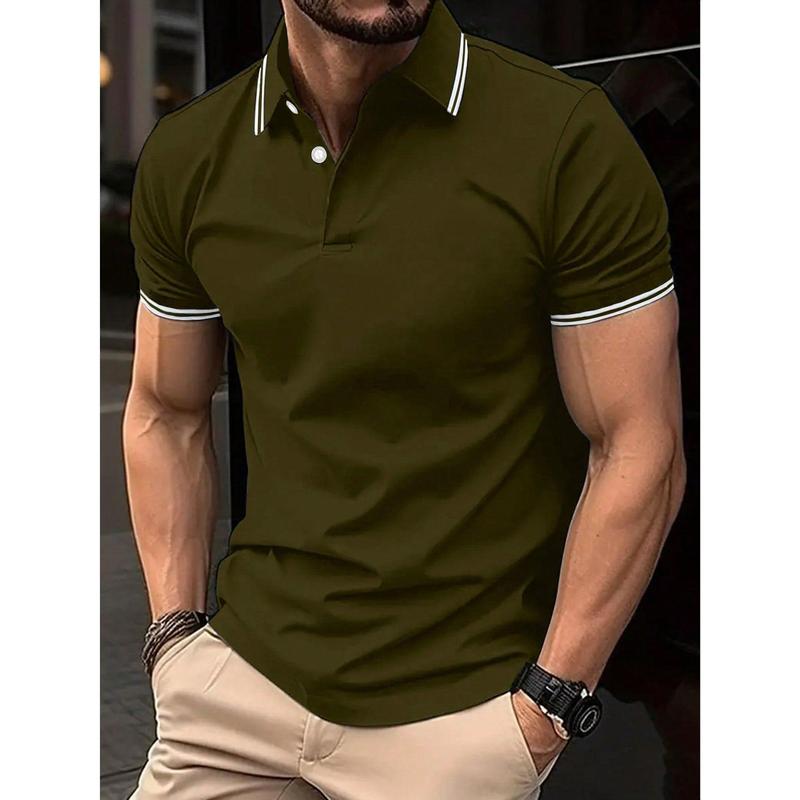 Men's Plus Size Striped Short Sleeve Casual Polo Shirt For Summer And Commuting Menswear Top