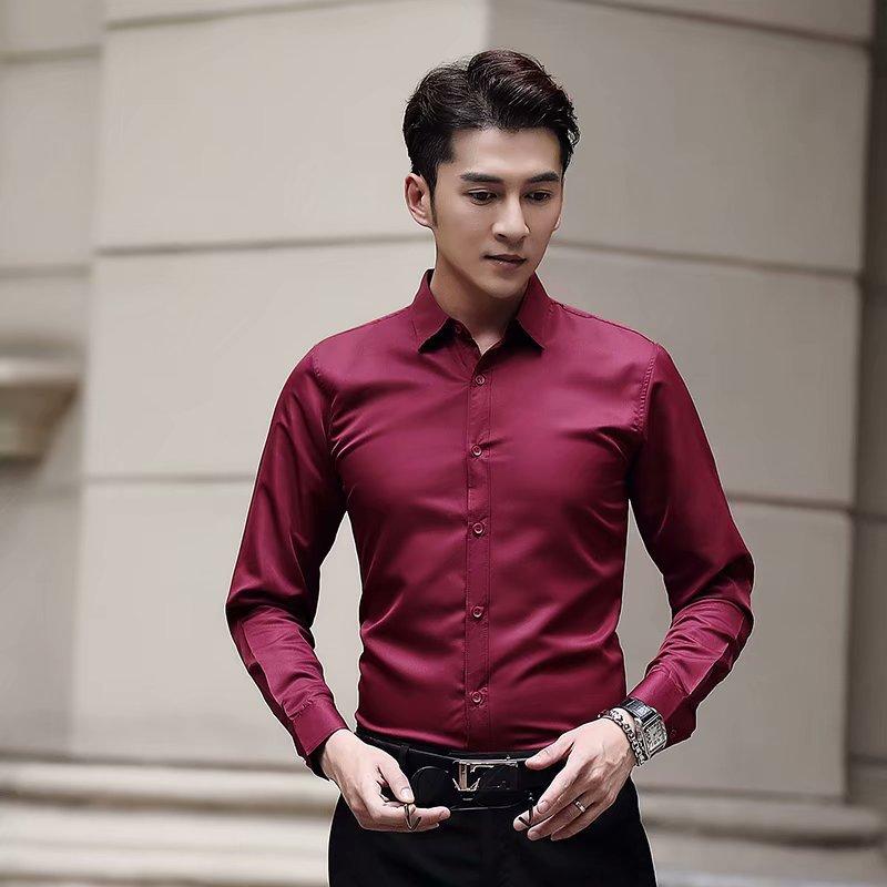 White Shirt Men's Long Sleeve Slim-Fitting Iron-Free Color Professional Business Suit Working Wear White Men's Suit Shirt 2024 Christmas