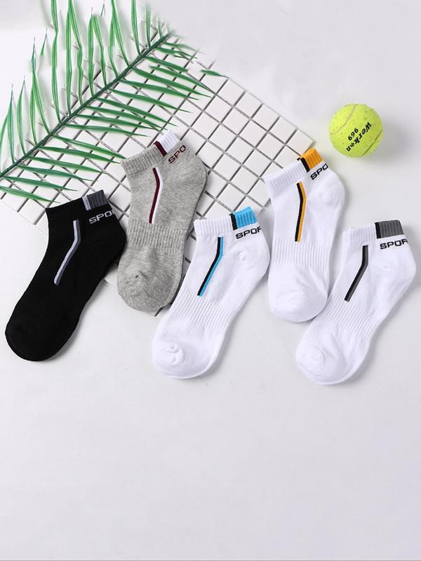 Summer 2024  Men's Colorblock Letter Print Ankle Socks, Multi-pack Comfy Breathable Knit Socks for Daily Wear, Versatile Men's Socks & Hosiery