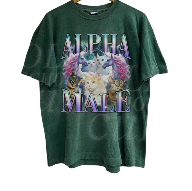 Alpha Male Unicorn Cat Ironic Vintage 90s T-Shirt, Retro Funny Rainbow Unisex Tshirt,, Funny Weird Meme Shirt, Funny Cat Tee, Offensive Tees, graphic tees, meme shirts, vintage clothing, unhinged shirts, men's vintage tees