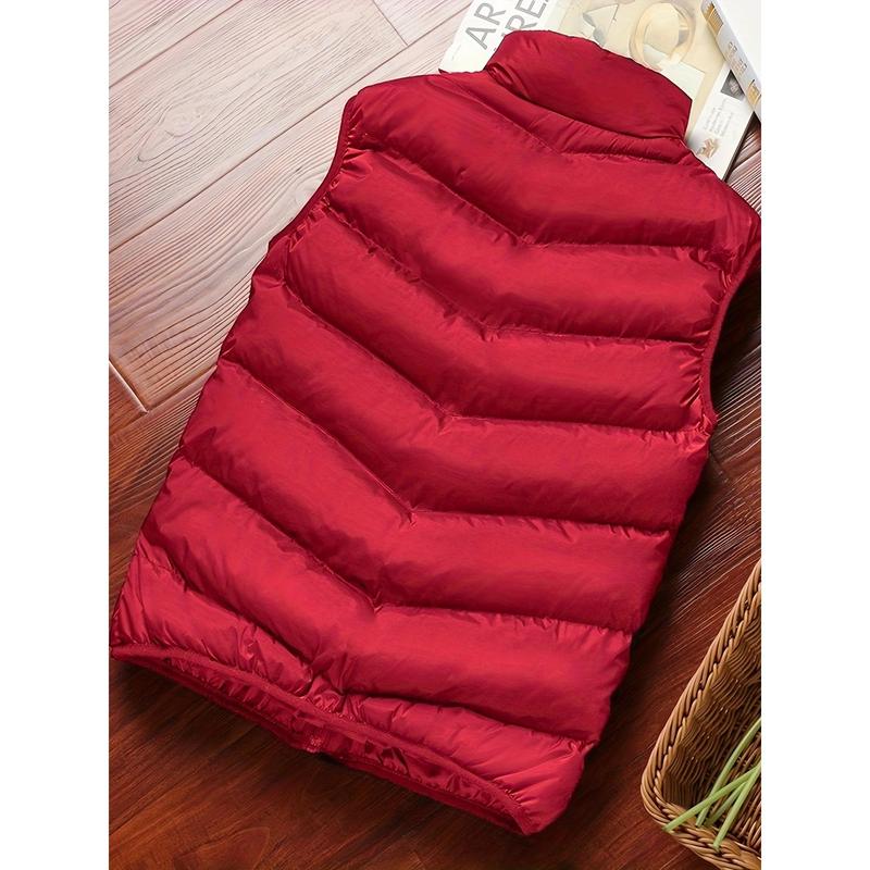 Stylish Men's Warm Polyester Vest - Casual Fall Winter Essential with Stand Collar, Zip Pockets