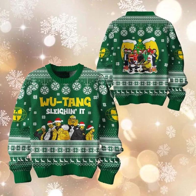 Wu-Tang Clan Ugly Christmas Sweater, Wu-Tang Sleighin' It Knitted Sweater, Print Christmas Sweater, Holiday Gift