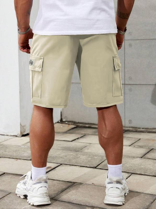 Men's Regular Fit Plain Patched Drawstring Waist Cargo Shorts, Casual Pocket Design Shorts for Summer, Fashion Men's Bottoms for Daily Wear