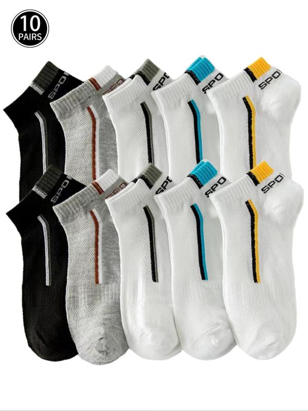 Summer 2024  Men's Colorblock Letter Print Ankle Socks, Multi-pack Comfy Breathable Knit Socks for Daily Wear, Versatile Men's Socks & Hosiery