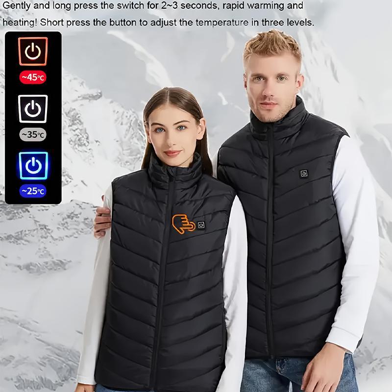 USB Rechargeable Zipper Heated Vest, 9 Heating Zones Washable Electric Vest, Winter Outdoor Heated Jacket, Sports & Outdoor Accessories (Excluding Power Bank)