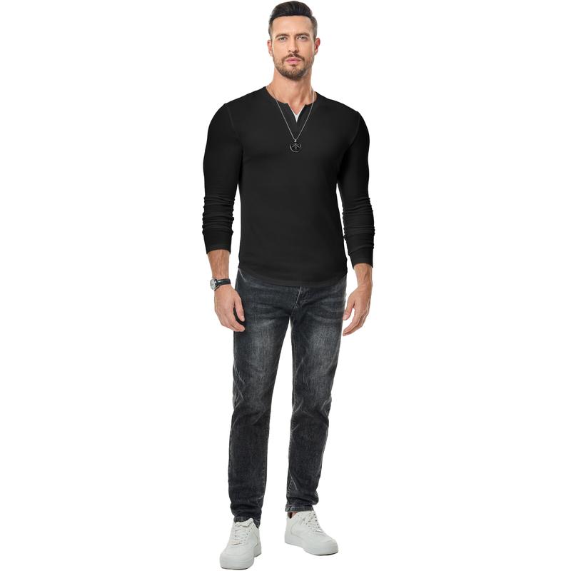 JMIERR Mens Casual Muscle Slim Fitted  Long Sleeve V-Neck Longline Soft  Fabric T-Shirt ,Gym Workout Athletic Menswear Tops,Men's Stylish Clothing for Daily Wear,Fall Fashion Outfits 2024