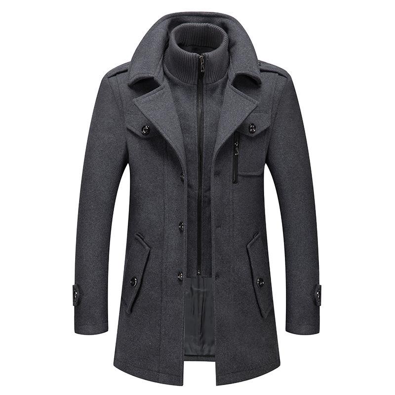 Men's Business Woolen Coat Woolen Coat Fashion Double Collar Woolen Men's Coat Woolen Coat Men's