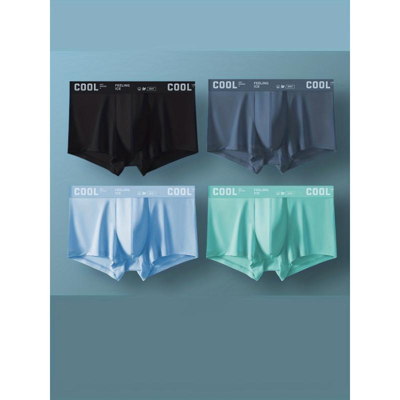 Charming man 4pcs Men's Ice Silk Cool Underwear, Sexy Ultra-thin Boxers Briefs, Breathable Soft Comfy Elastic Boxers Trunks Shorts