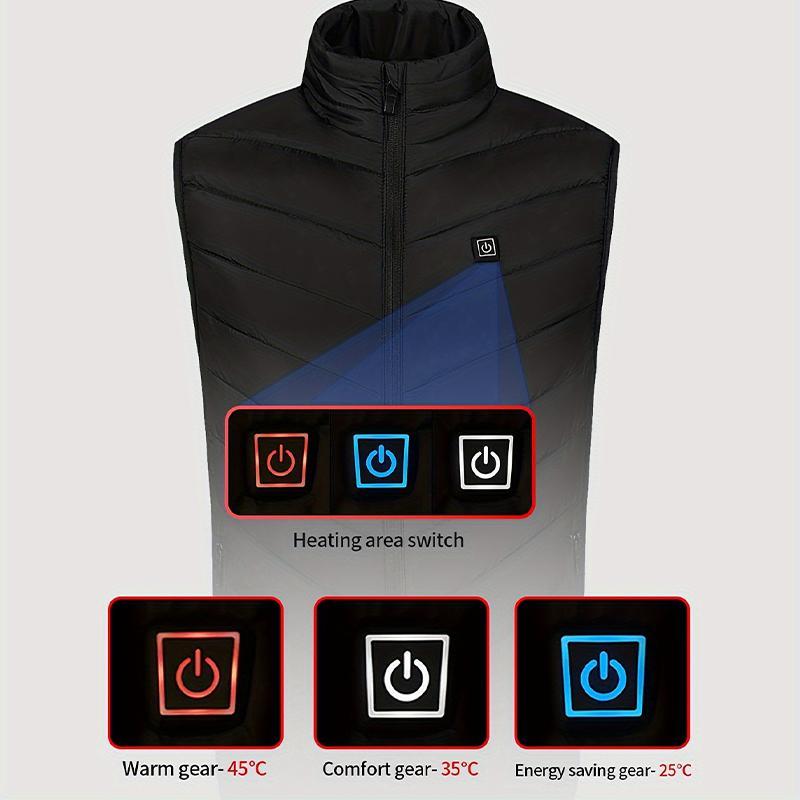 USB Rechargeable Zipper Heated Vest, 9 Heating Zones Washable Electric Vest, Winter Outdoor Heated Jacket, Sports & Outdoor Accessories (Excluding Power Bank)