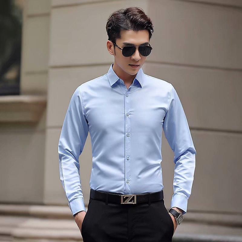 White Shirt Men's Long Sleeve Slim-Fitting Iron-Free Color Professional Business Suit Working Wear White Men's Suit Shirt 2024 Christmas