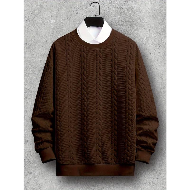 Men's Fashionable Knitted Sweatshirt, Casual round Neck, Polyester, Solid Color, Long Sleeve, Fit Style, Knitted Fabric, All-Match Autumn Winter Coat Knitwear Menswear