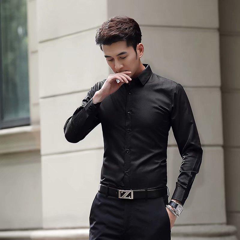 White Shirt Men's Long Sleeve Slim-Fitting Iron-Free Color Professional Business Suit Working Wear White Men's Suit Shirt 2024 Christmas