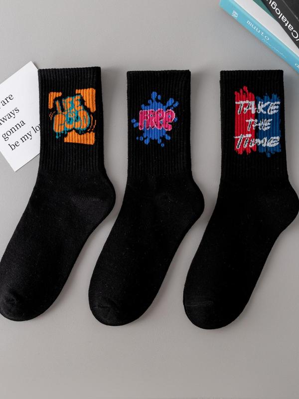 Men's 7 Pairs Stylish Cartoon & Letter Print Crew Socks, Casual Comfortable Breathable Socks for Daily Outdoor Wear, Mens Stocking Stuffers, Menswear, Couple Socks for All Seasons