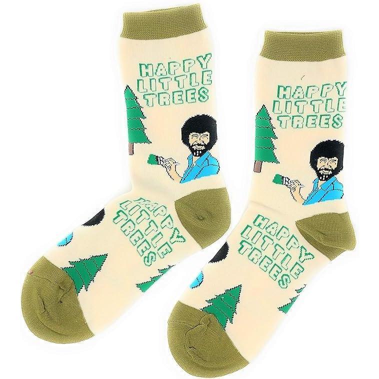 Men's Bob Ross Novelty Crew Socks, Funny Socks Crazy Socks, Fun Casual Dress Cotton Socks