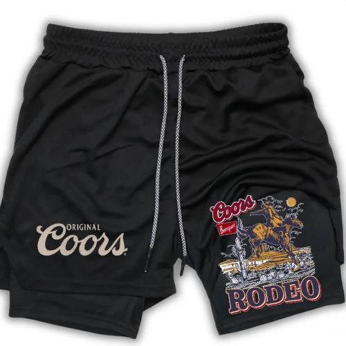 Coor Banquet Beer Shorts Men's Cross & Letter Print 2 in 1 Drawstring Waist Shorts, Loose Casual Pocket Track Shorts for Summer, Fashion Men's Bottoms for Daily Wear