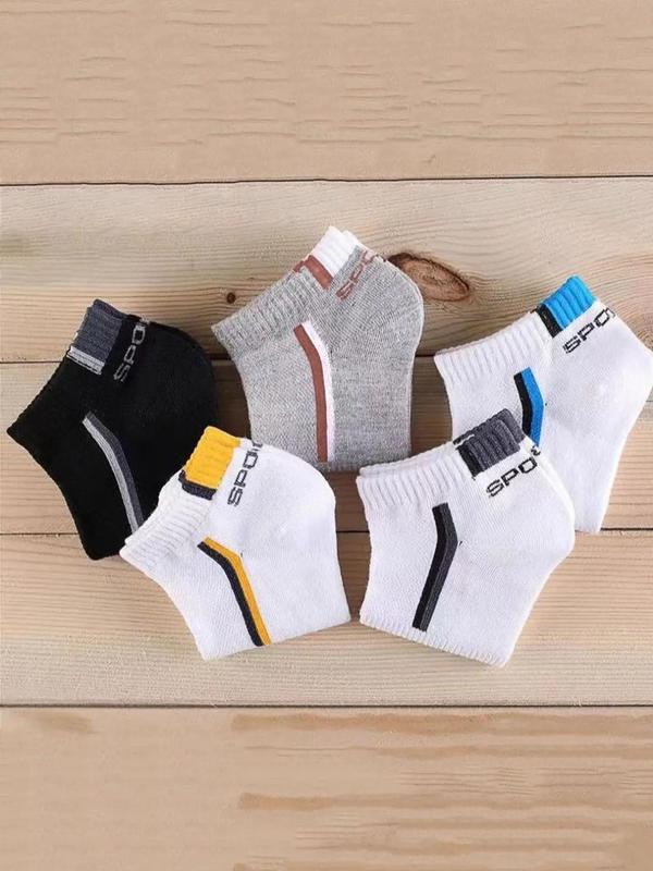 Summer 2024  Men's Colorblock Letter Print Ankle Socks, Multi-pack Comfy Breathable Knit Socks for Daily Wear, Versatile Men's Socks & Hosiery