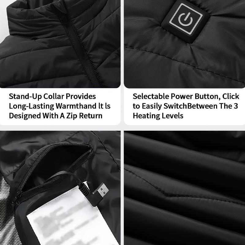 USB Rechargeable Zipper Heated Vest, 9 Heating Zones Washable Electric Vest, Winter Outdoor Heated Jacket, Sports & Outdoor Accessories (Excluding Power Bank)