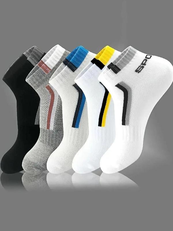 Summer 2024  Men's Colorblock Letter Print Ankle Socks, Multi-pack Comfy Breathable Knit Socks for Daily Wear, Versatile Men's Socks & Hosiery