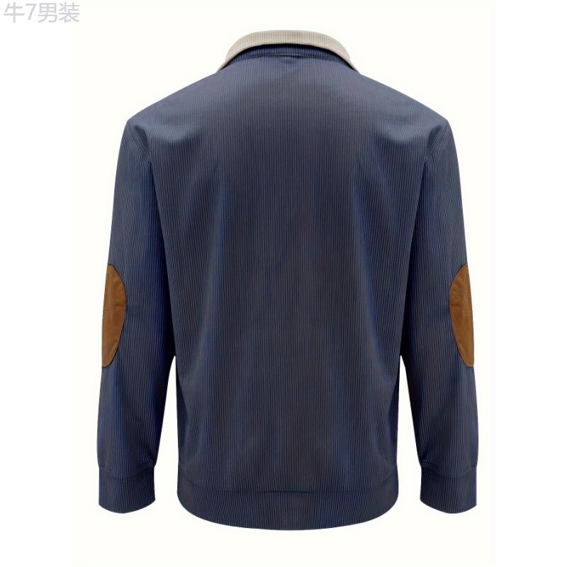 Long Sleeve Men's Henley Shirt with Contrast Color, Patchwork Pieces, and Stand Collar for Chic and Trendy Spring and Autumn Outdoors Leisurewear Casual Fabric Menswear Stretch