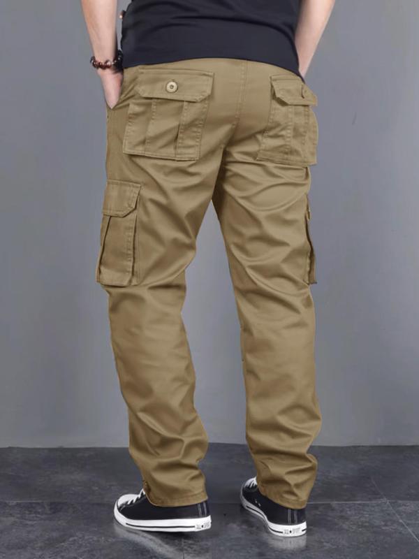 Men's Solid Color Flap Pocket Drawstring Waist Cargo Pants, Loose Casual Street Elastic Waist Straight Leg Trousers for Daily Wear, Menswear for All Seasons, Work Pants for Men, 2000s Pants