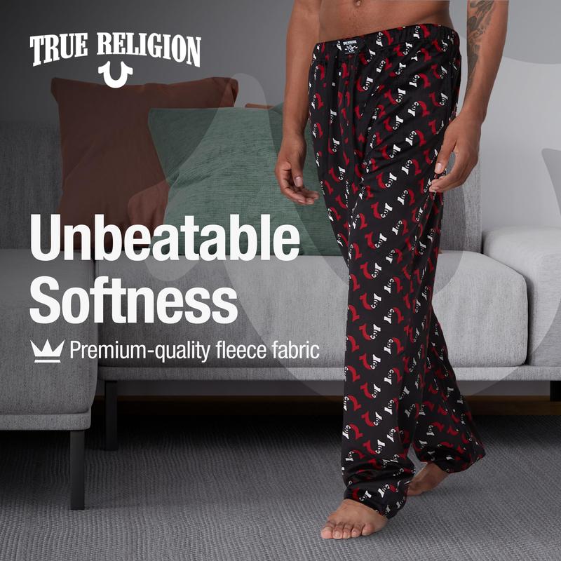 True Religion 2 Pack Fleece Pajama Pants for Men, PJ Pants Men’s Sleepwear