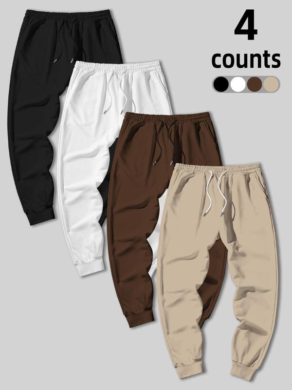 Men's Solid Drawstring Waist Sweatpants, Casual Comfy Pocket Jogger Pants for Fall & Winter, Men's Trousers for Daily Wear