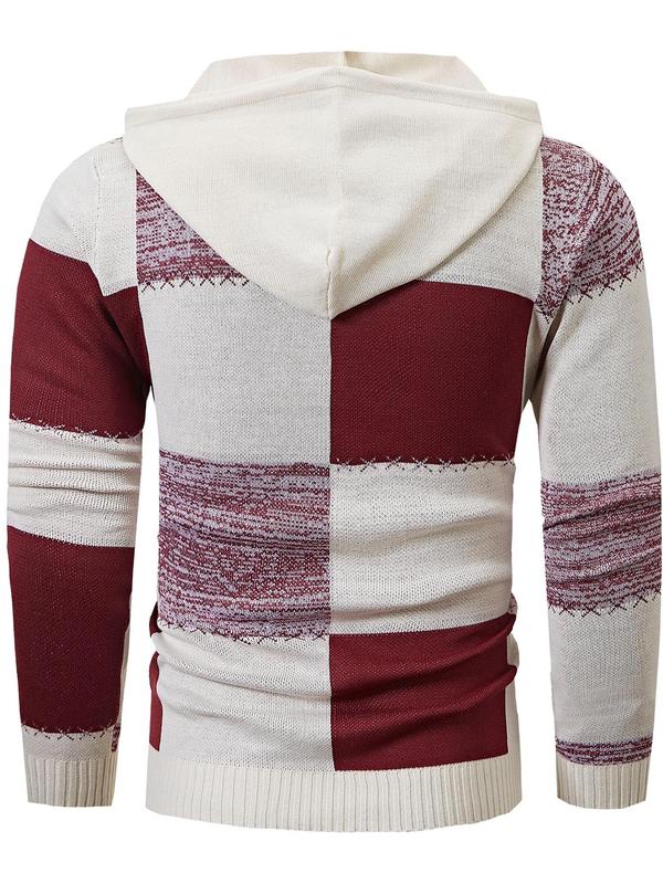 Men's Plaid Print Hooded Pullover, Regular Fit Casual Long Sleeve Hoodie Sweater, Men's Knitwear for Fall & Winter Daily Wear