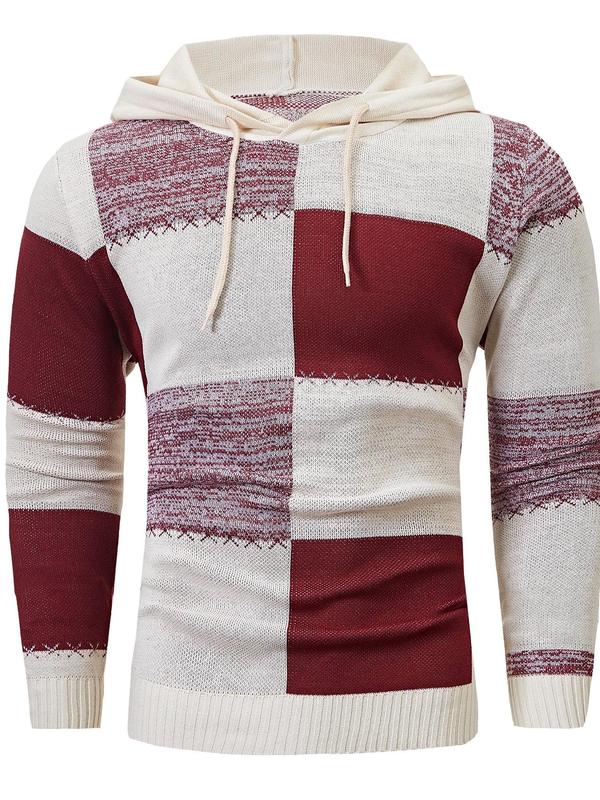 Men's Plaid Print Hooded Pullover, Regular Fit Casual Long Sleeve Hoodie Sweater, Men's Knitwear for Fall & Winter Daily Wear