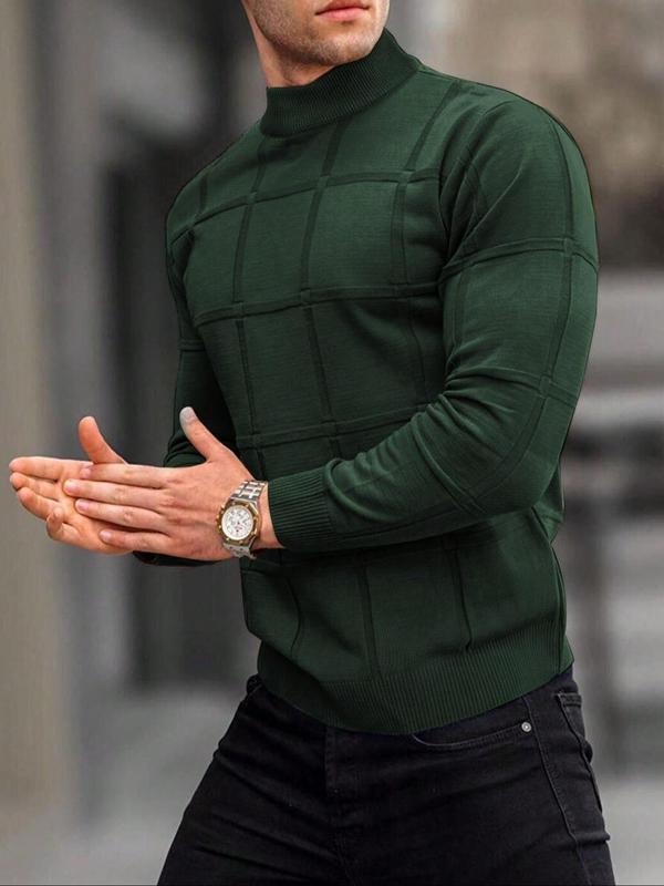 Men's Solid Mock Neck Knit Top, Regular Fit Casual Long Sleeve Jumper for Fall & Winter, Fall Sweaters, Men's Knitwear Clothes for Daily Wear