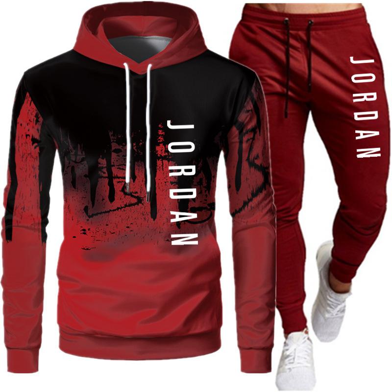 New men's printed hooded men's and women's plush casual sweatshirt suit