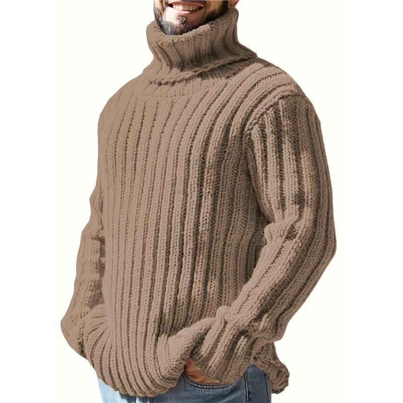 Fashion Men's Solid Color Turtleneck Sweater plus Size Men's Pullover Autumn and Winter Sweater Big Man Casual Wear Fabric Knitwear Menswear