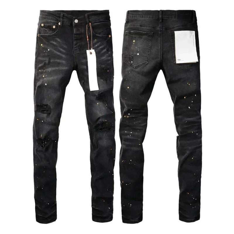 New Fashion 2024 High Quality Purple Brand Jeans American High Street Ripped Patch Trend Retro Straight Leg Jeans