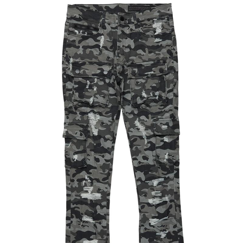 Zaid Grey Camo Stacked Flare Jean