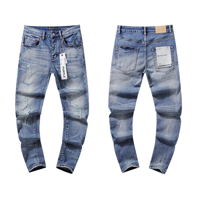 Purple-brand Men's Jeans Slim Fit Stretch Jeans Baggy Ripped Straight Skinny Denim Pants for Men Fashionable Biker Motocycle Holes Pants 2024