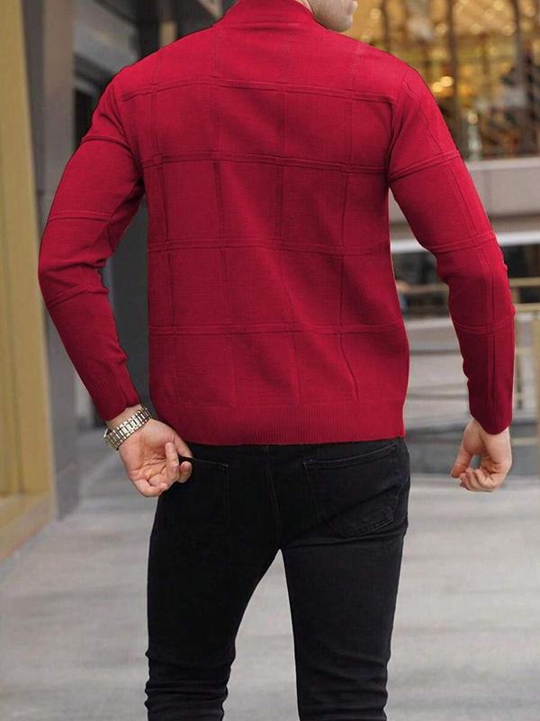 Men's Solid Mock Neck Knit Top, Regular Fit Casual Long Sleeve Jumper for Fall & Winter, Fall Sweaters, Men's Knitwear Clothes for Daily Wear