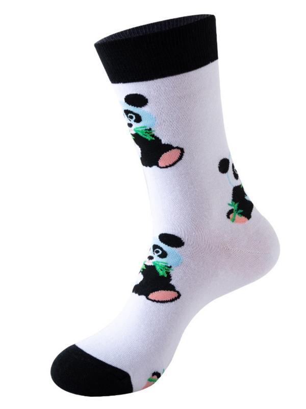 Random Men's Cartoon Animal Print Crew Socks, Casual Comfortable Breathable Socks for Daily Wear, Men's Socks for All Seasons