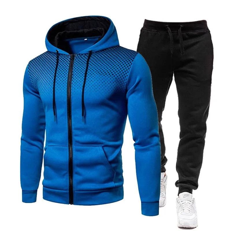 2024 Autumn Winter New Zipper Hoodie Long Pants Set for Men's Fashion Warm Leisure Running Fitness and Sports Two Piece Set Clothing Menswear