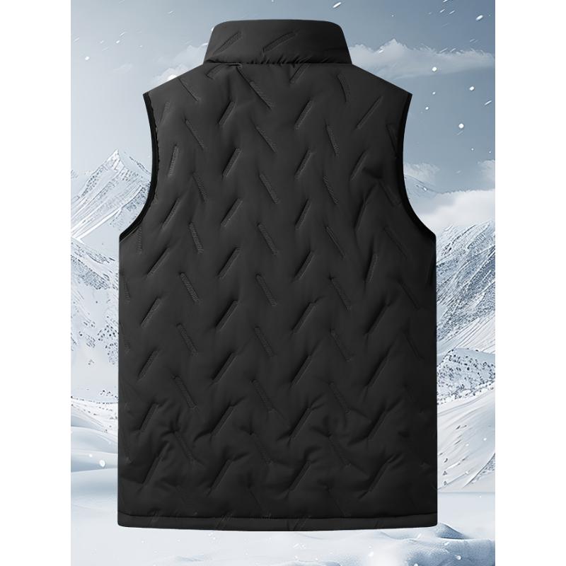 Men's Warm Fleece-Lined Vest - Casual Stand Collar, Zip-Up Sleeveless Jacket with Pockets for Fall Winter