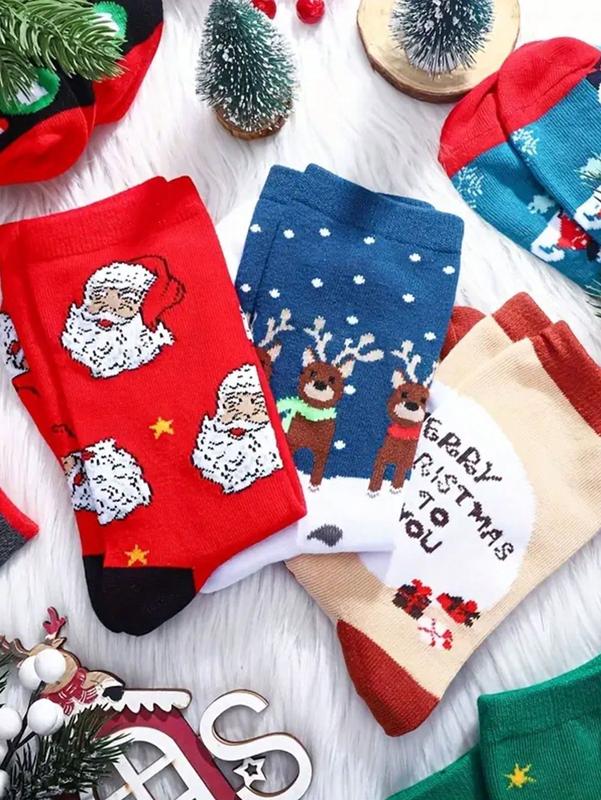 1 5 10pairs Christmas Novelty Cartoon Socks For Men And Women, Santa Socks, Colorful Fancy Funny Dress Socks