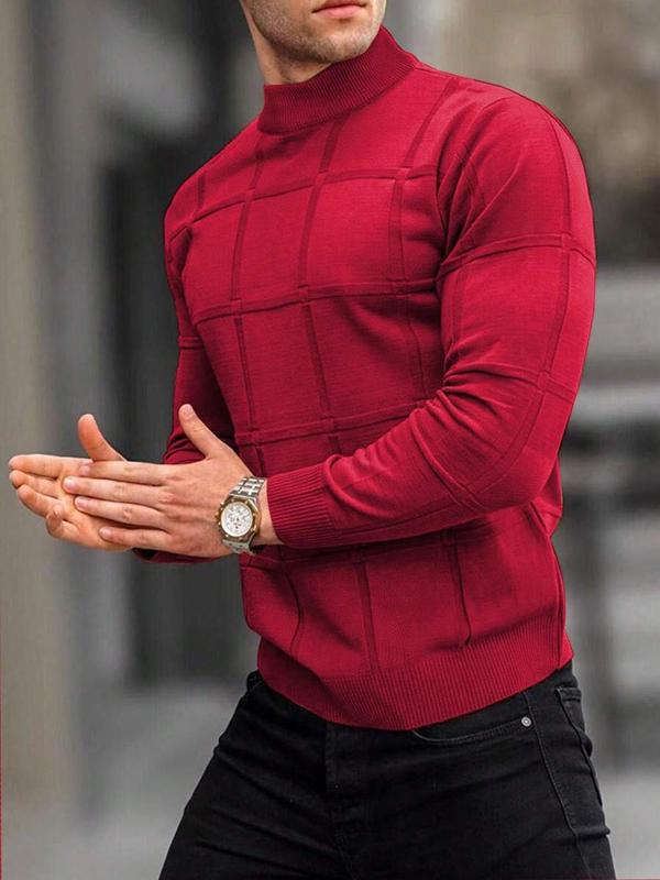 Men's Solid Mock Neck Knit Top, Regular Fit Casual Long Sleeve Jumper for Fall & Winter, Fall Sweaters, Men's Knitwear Clothes for Daily Wear